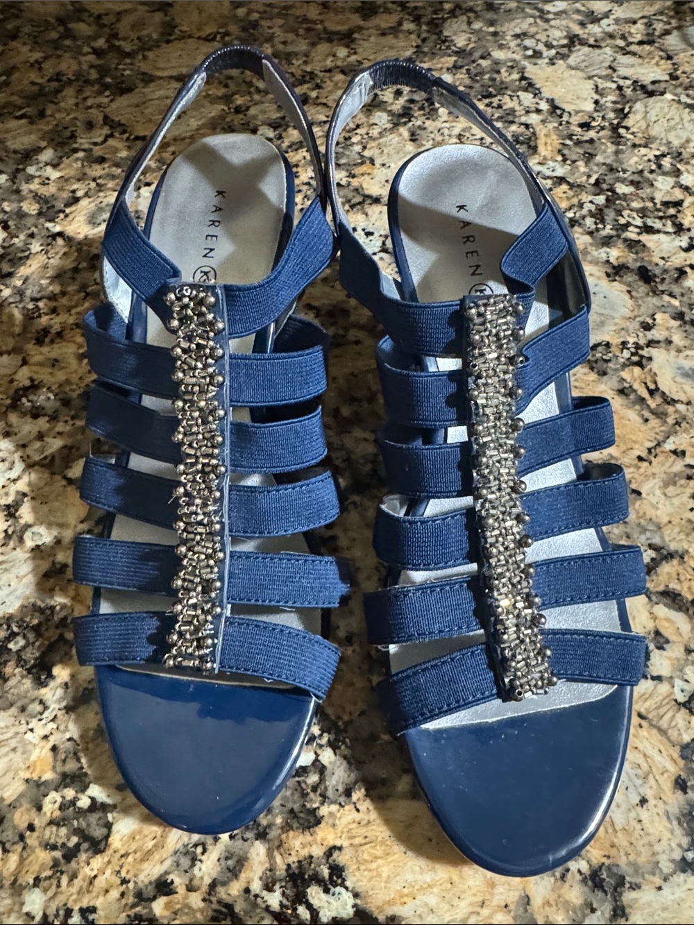 Karen Scott Navy Strappy Beaded Slingback Sandals
